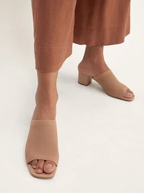 Everlane Tan Knit Open-Toe Block Heel Mules